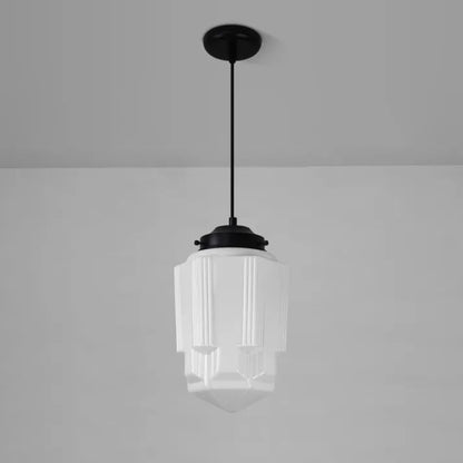 Élégante suspension en verre blanc givré géométrique inspirée des vintage – Une touche d'élégance pour votre espace