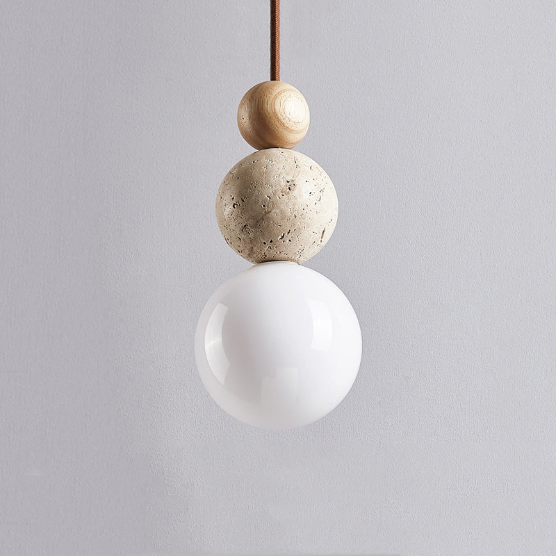 Elegant Chandelier in Lava Stone and Travertine – A Dazzling Fusion of Glass and Wood Textures