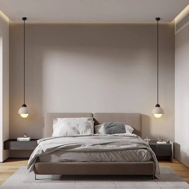 Elegant pendant lamp in natural marble – LED wall light with a design merging wood and marble