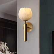 Elegant Pink Marble Wall Sconce – Stylish Marble and Copper Design with Integrated LED Lighting