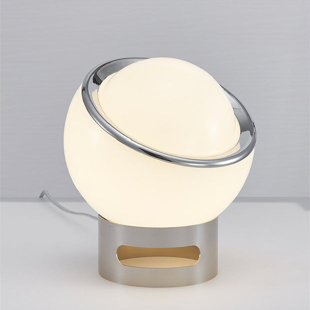 Elegant French opal Bauhaus table lamp – Glass and stainless steel design