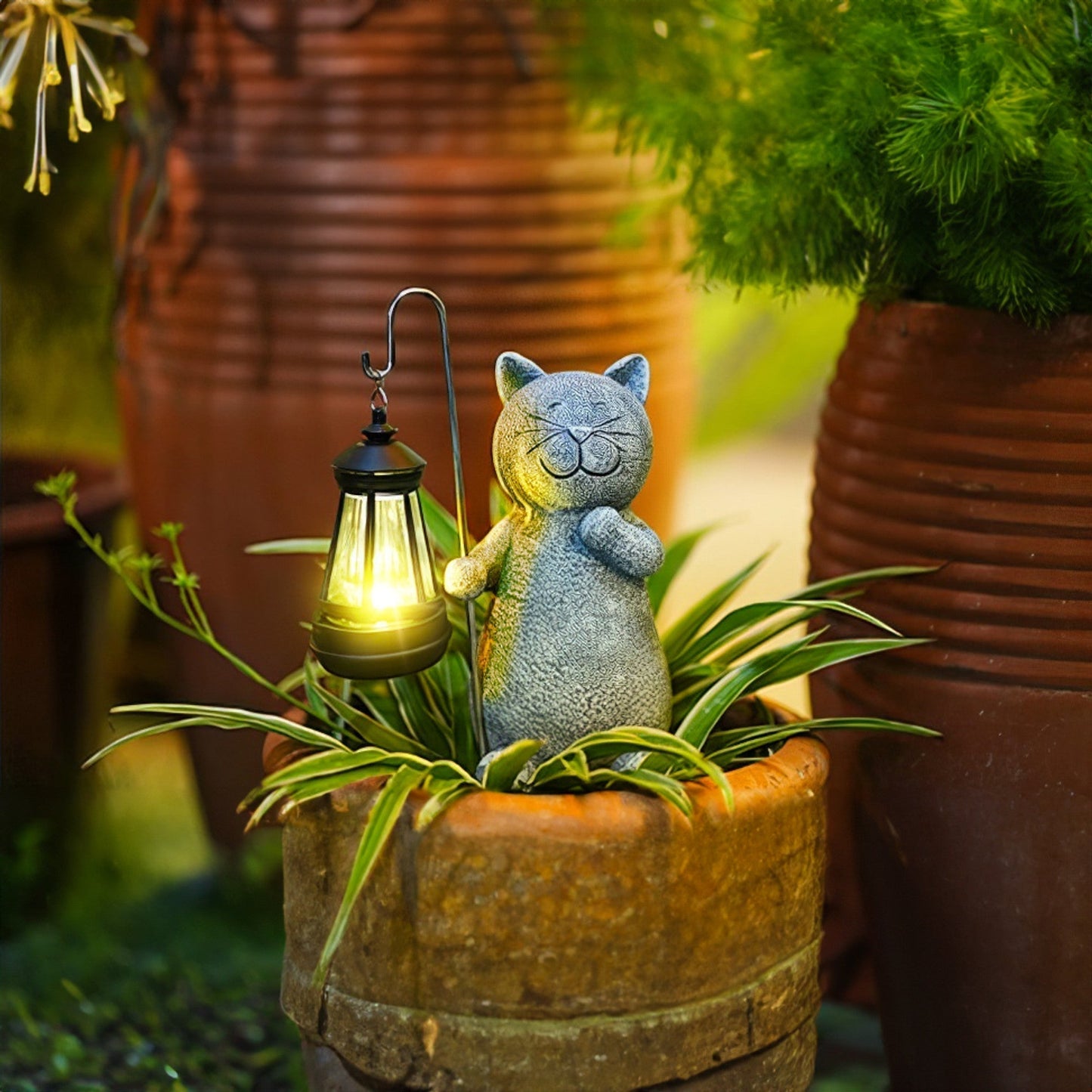 Statue de chat solaire dorée enchantée - Décor extérieur époustouflant avec lumières LED illuminantes