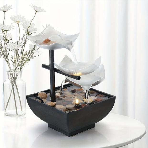 Compact LED tabletop fountain – Soothing cascade experience with enchanting ambient glow