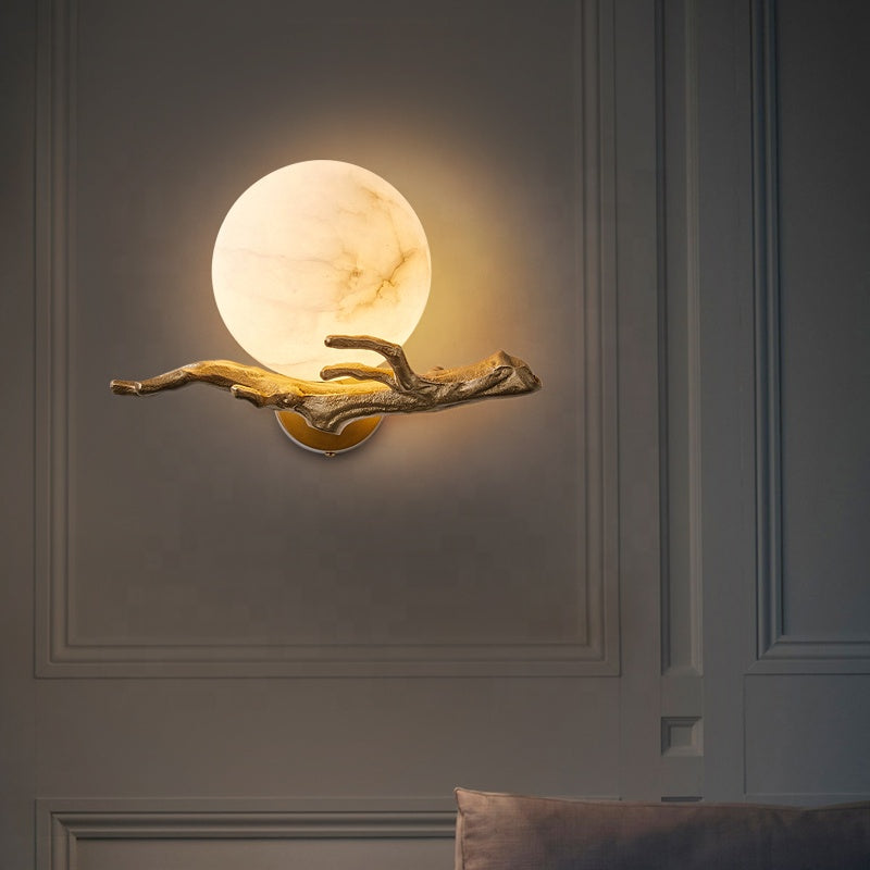 Applique Murale LED Élégante en Marbre et Cuivre – Éclairage Stylé pour Votre Salon et Chambre