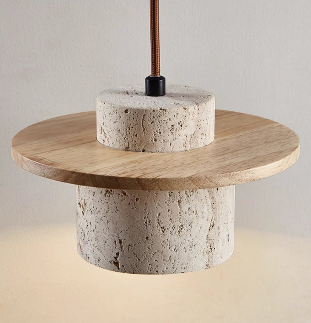 Elegant Pendant Light in Travertine and Wood – Timeless Natural Elegance with Integrated LED