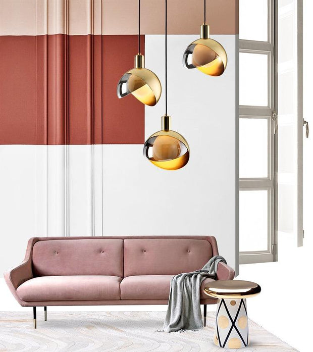 Elegant Nordic Glass and Gold Pendant Light – Stylish Design with Smoked Lampshade