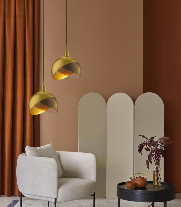 Elegant Nordic Glass and Gold Pendant Light – Stylish Design with Smoked Lampshade