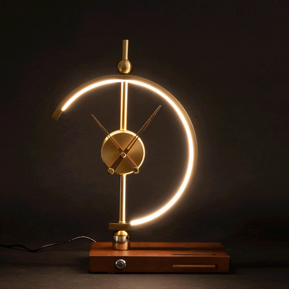 Lampe Horloge Moderne Élégante avec Chargeur Sans Fil - Esthétique Bois et Métal pour un Style de Vie Contemporain