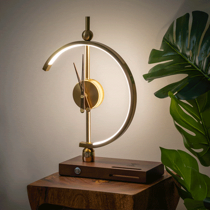 Lampe Horloge Moderne Élégante avec Chargeur Sans Fil - Esthétique Bois et Métal pour un Style de Vie Contemporain