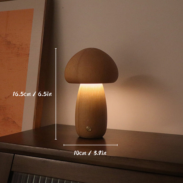 Eco-Friendly Wooden Mushroom Lamp with Touch Control – Rechargeable LED Charm