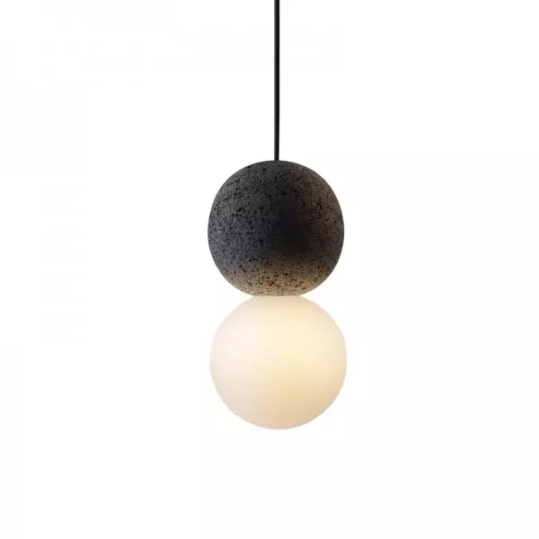 Magnifique Suspension Origo – Style Géométrique Moderne Fabriquée en Pierre Volcanique avec un Élégant Diffuseur en Verre Opale
