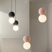 Magnificent Origo Pendant Light – Modern Geometric Style Made from Volcanic Stone with an Elegant Opal Glass Diffuser