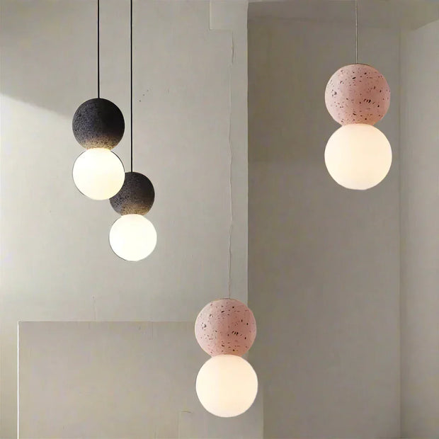 Magnificent Origo Pendant Light – Modern Geometric Style Made from Volcanic Stone with an Elegant Opal Glass Diffuser