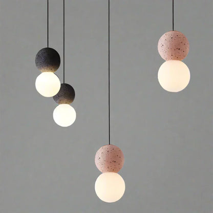 Magnifique Suspension Origo – Style Géométrique Moderne Fabriquée en Pierre Volcanique avec un Élégant Diffuseur en Verre Opale