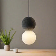 Magnificent Origo Pendant Light – Modern Geometric Style Made from Volcanic Stone with an Elegant Opal Glass Diffuser