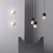 Magnificent Origo Pendant Light – Modern Geometric Style Made from Volcanic Stone with an Elegant Opal Glass Diffuser