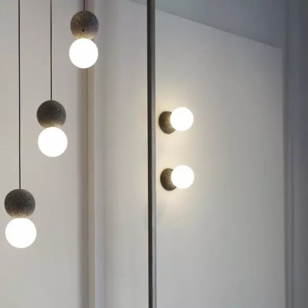 Magnificent Origo Pendant Light – Modern Geometric Style Made from Volcanic Stone with an Elegant Opal Glass Diffuser