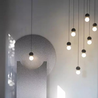 Magnifique Suspension Origo – Style Géométrique Moderne Fabriquée en Pierre Volcanique avec un Élégant Diffuseur en Verre Opale