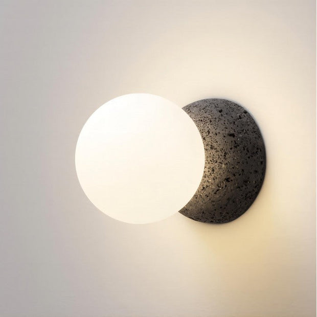 Dazzling geometric pendant light Origo – Made from volcanic stone and opal glass
