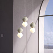 Dazzling geometric pendant light Origo – Made from volcanic stone and opal glass