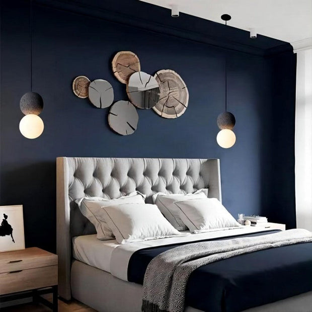 Dazzling geometric pendant light Origo – Made from volcanic stone and opal glass