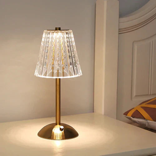 Elegant gold crystal LED table lamp - Touch control, wireless, and stylish design