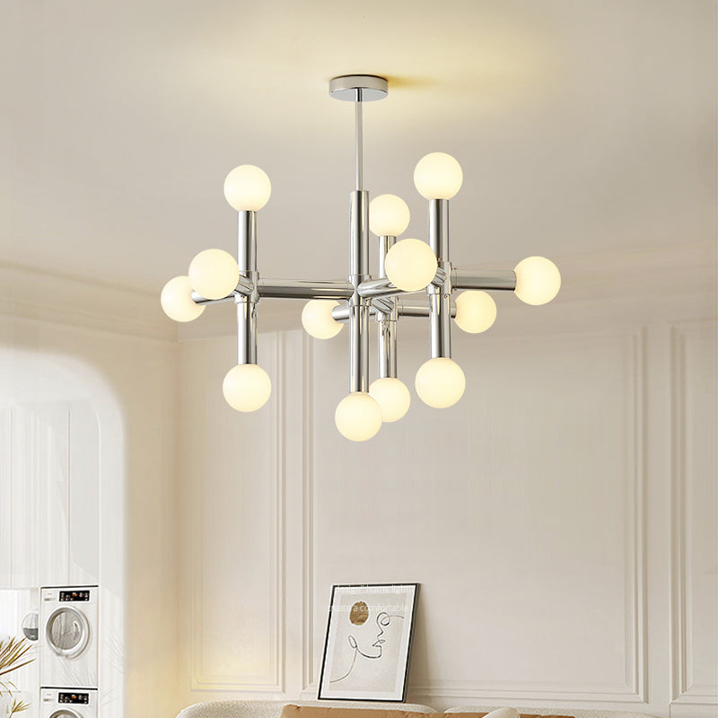 Elegante Scandinavische glazen bolvormige kroonluchter – Stijlvolle moderne hanglamp met een chique chromen afwerking