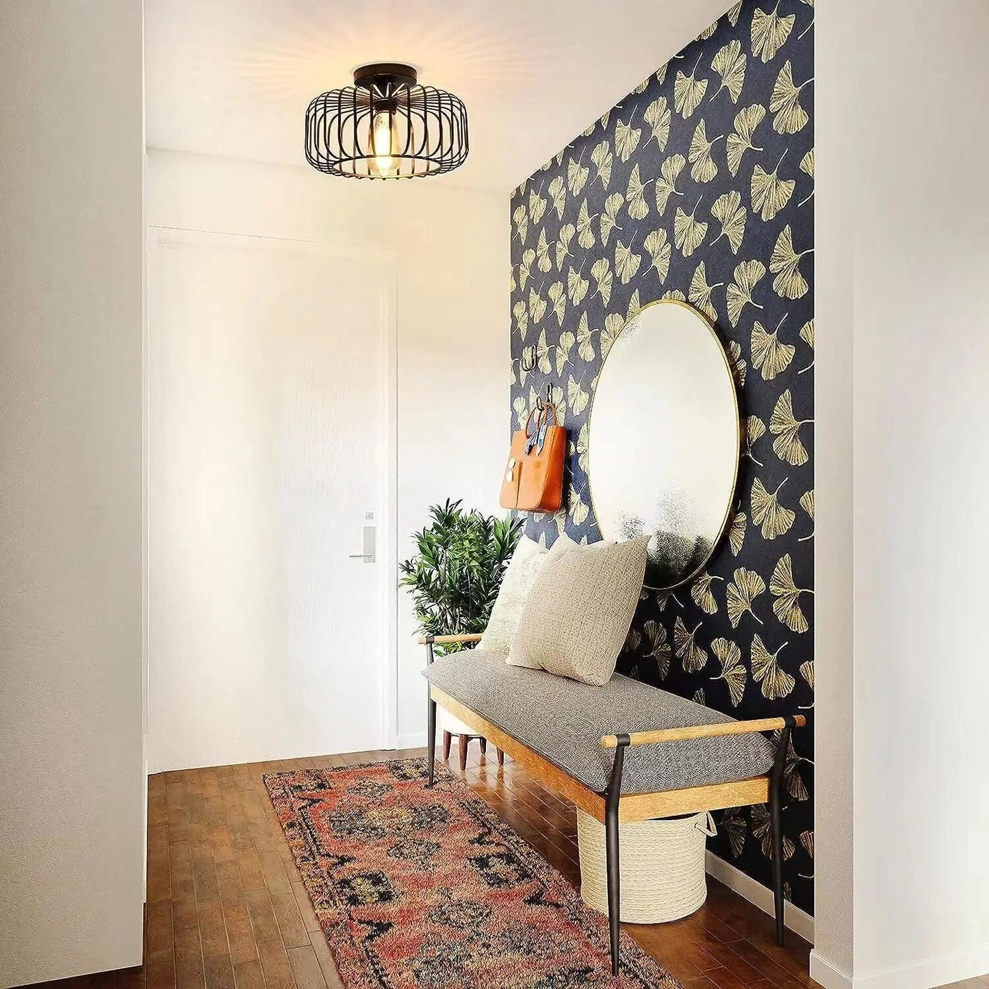 Plafonnier en cage à oiseaux élégant - Adoptez une illumination chaleureuse et élégante avec compatibilité E26