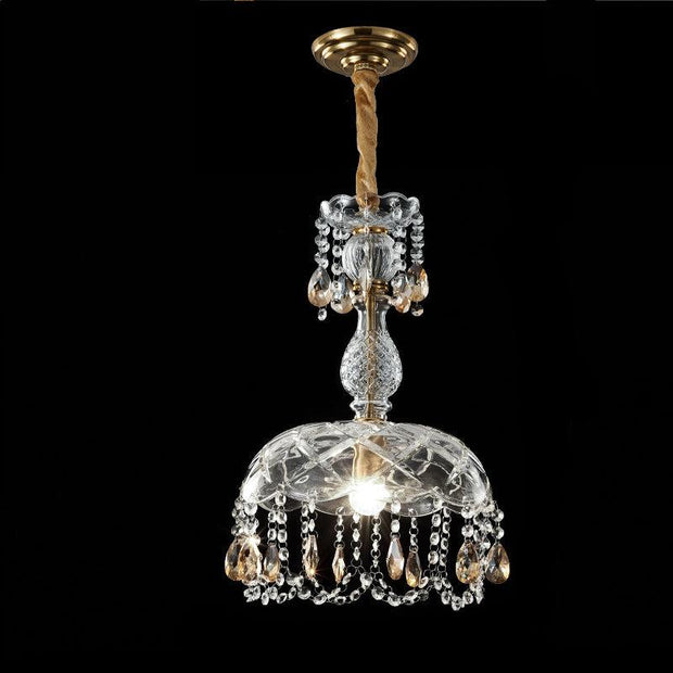 Chic rattan and crystal LED lampshade - Elegant lighting for your living room, kitchen, or terrace