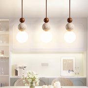 Elegant Chandelier in Lava Stone and Travertine – A Dazzling Fusion of Glass and Wood Textures