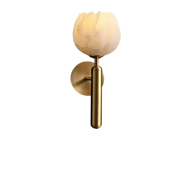 Elegant Pink Marble Wall Sconce – Stylish Marble and Copper Design with Integrated LED Lighting