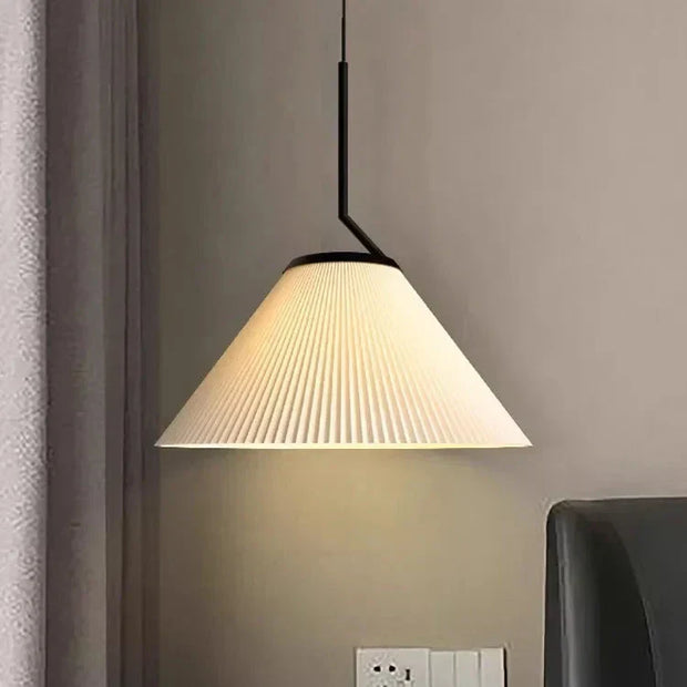 Scandinavian elegance: Cream fabric LED pendant light with Nordic pleated design