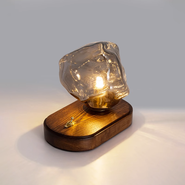 Chic Ice Stone glass table lamp – Elegant blend of metal and wood base