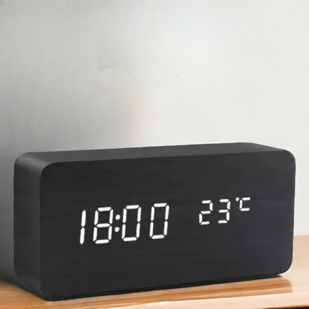 Elegant wooden LED alarm clock - Contemporary design with a bright digital display