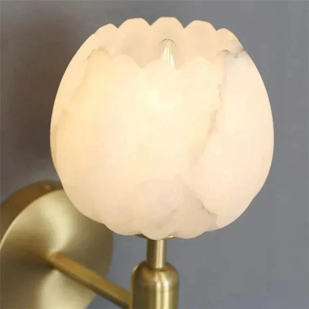 Elegant Pink Marble Wall Sconce – Stylish Marble and Copper Design with Integrated LED Lighting