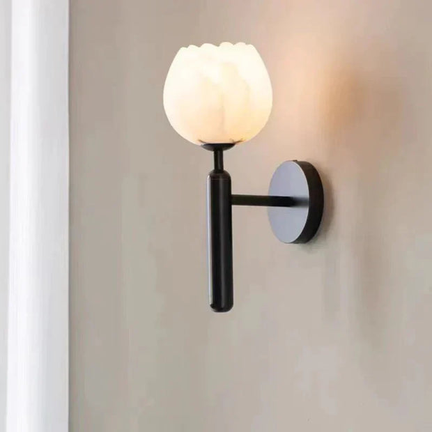 Elegant Pink Marble Wall Sconce – Stylish Marble and Copper Design with Integrated LED Lighting