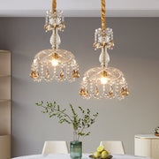 Chic rattan and crystal LED lampshade - Elegant lighting for your living room, kitchen, or terrace