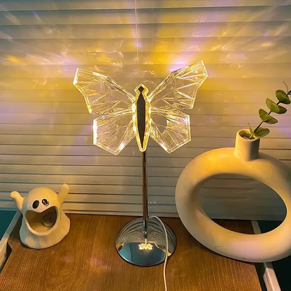 Lampe de table en cristal élégant en forme de papillon – Un accent lumineux charmant pour rehausser votre espace