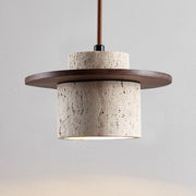 Elegant Pendant Light in Travertine and Wood – Timeless Natural Elegance with Integrated LED