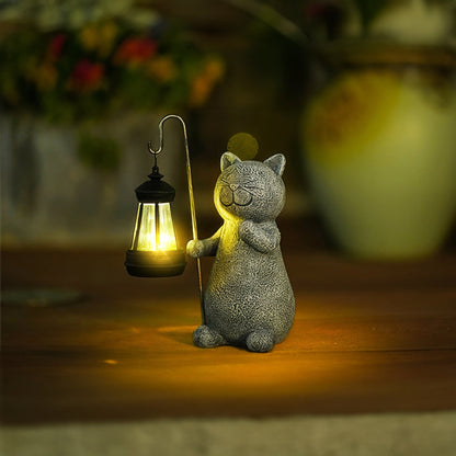 Statue de chat solaire dorée enchantée - Décor extérieur époustouflant avec lumières LED illuminantes
