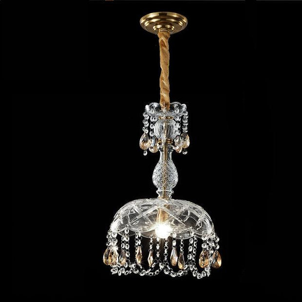 Chic rattan and crystal LED lampshade - Elegant lighting for your living room, kitchen, or terrace